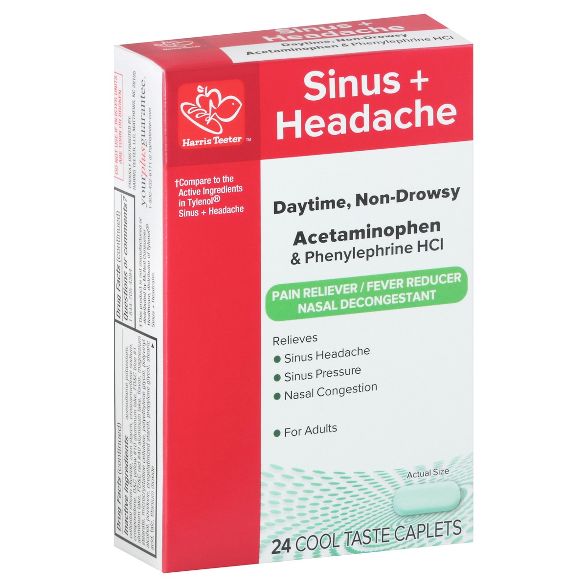 slide 2 of 9, Harris Teeter Non-Drowsy Daytime Sinus + Headache 24 Caplets, 24 ct