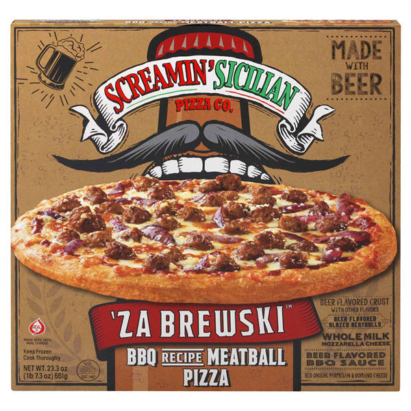 slide 1 of 1, Screamin' Sicilian Za'Brewski Bbq Meatball Pizza Beer Flavored Crust & Bbq Sauce, 23.3 oz