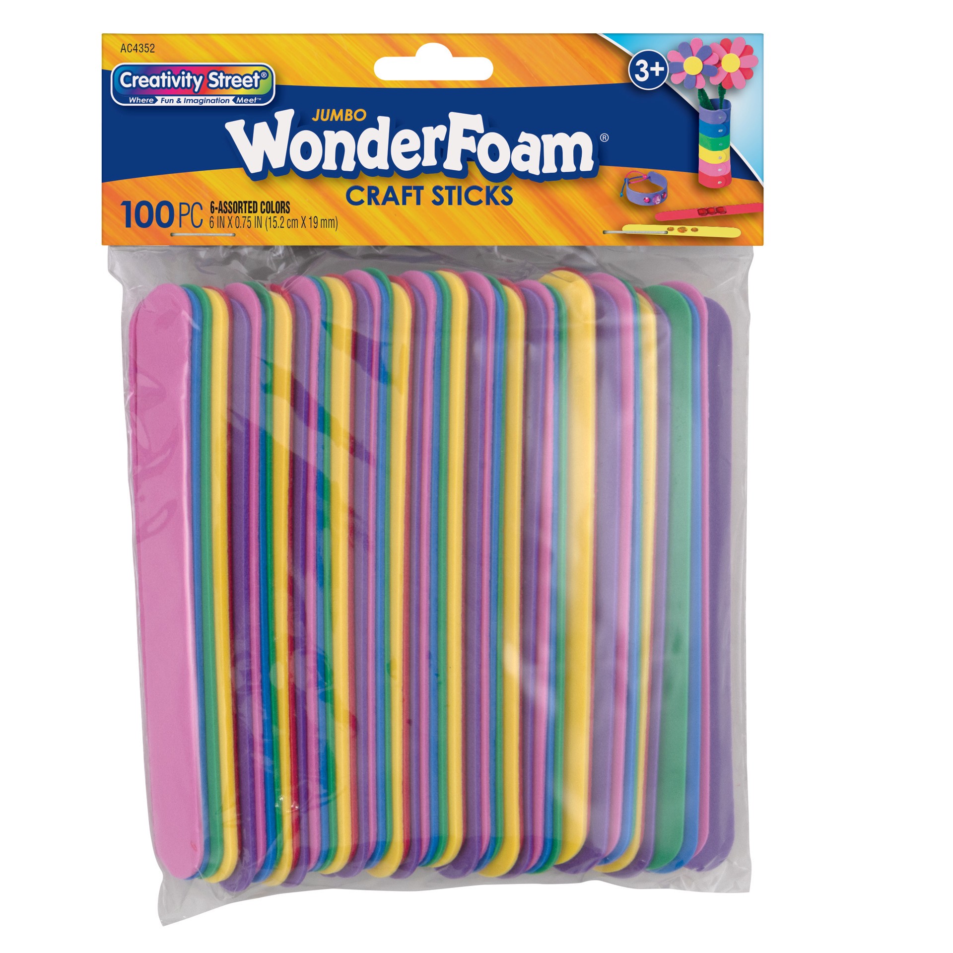 slide 1 of 1, Creativity Street WonderFoam Jumbo Craft Sticks, Assorted Colors, 6" x 3⁄4", 100 Count, 100 ct