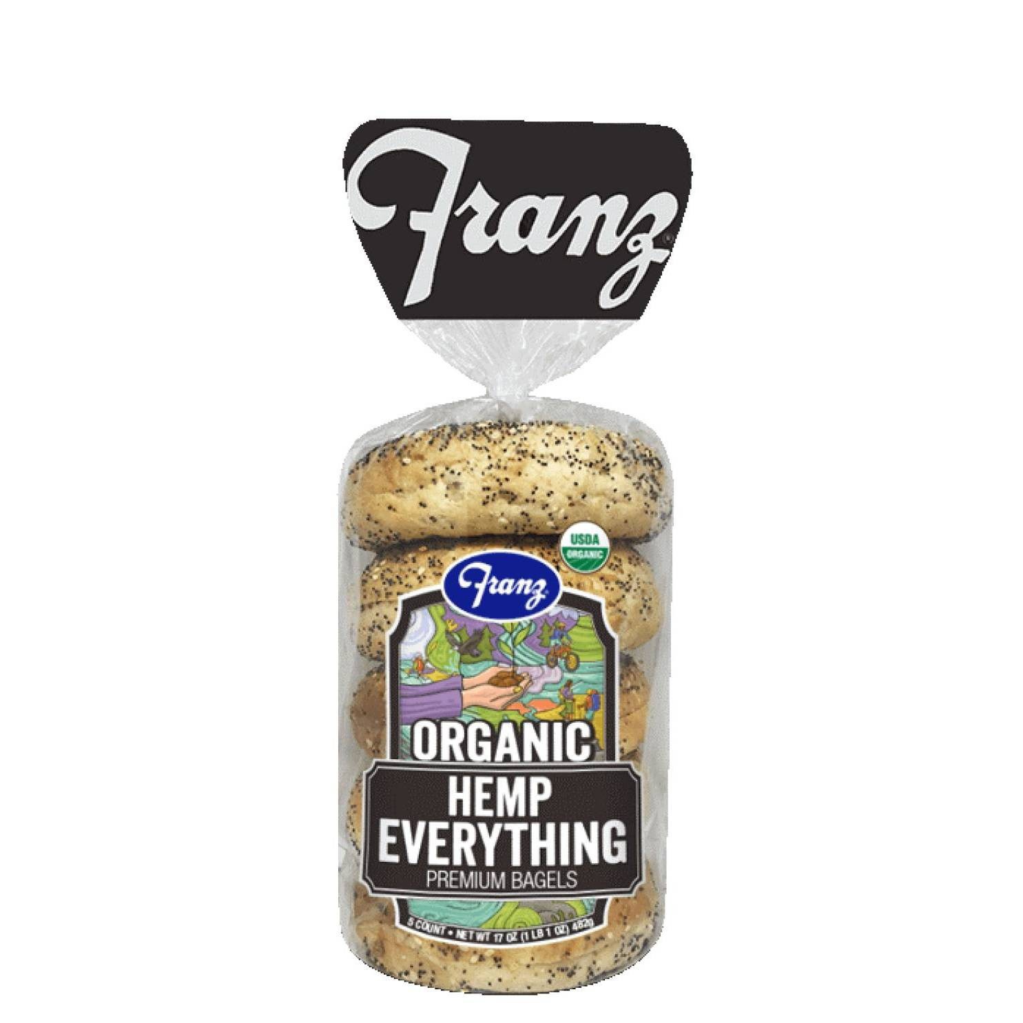 slide 1 of 1, Franz Organic Hemp Everything Premium Bagels, 17 oz