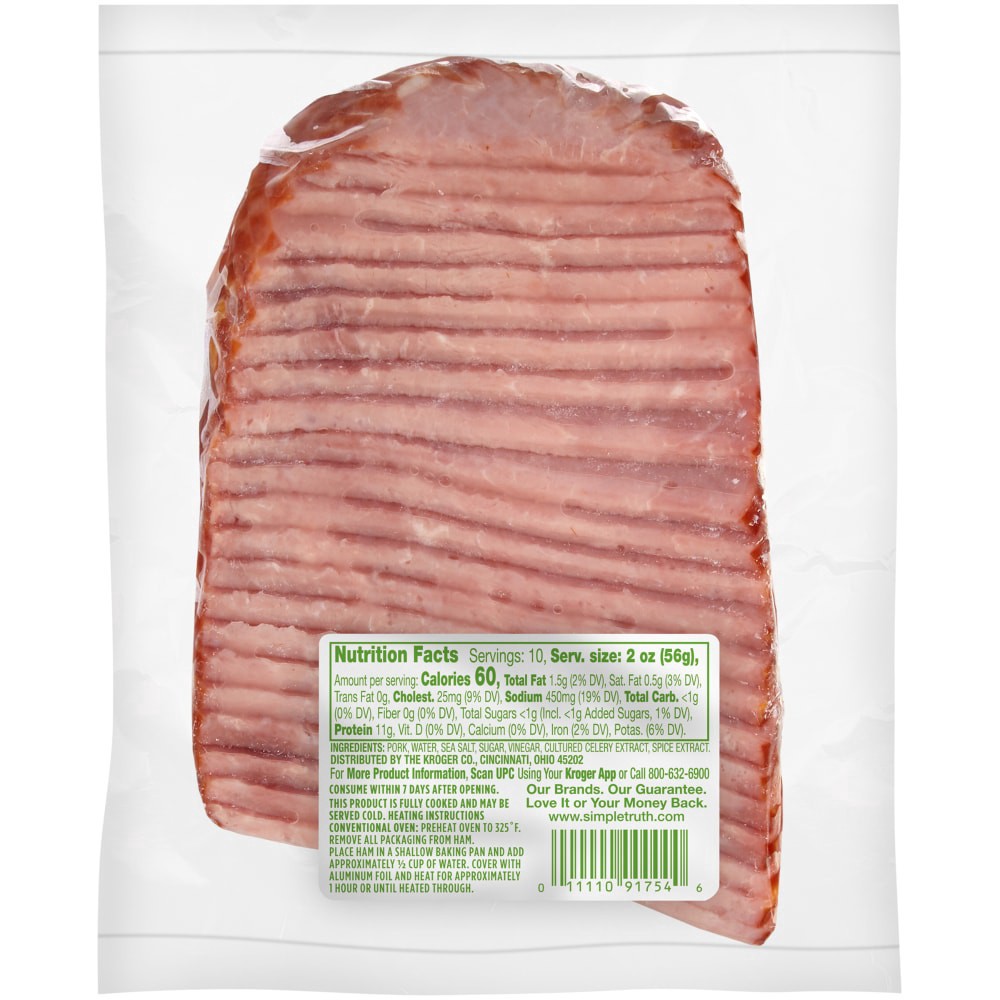 slide 2 of 2, Simple Truth Quarter Sliced Uncured Smoked Ham, 1.25 lb