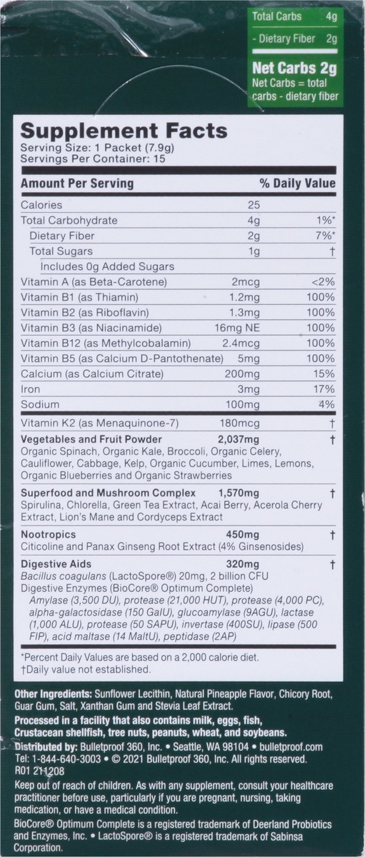 slide 2 of 14, Bulletproof Body & Mind Greens Supplement 15 - 0.28 oz Packets, 15 ct