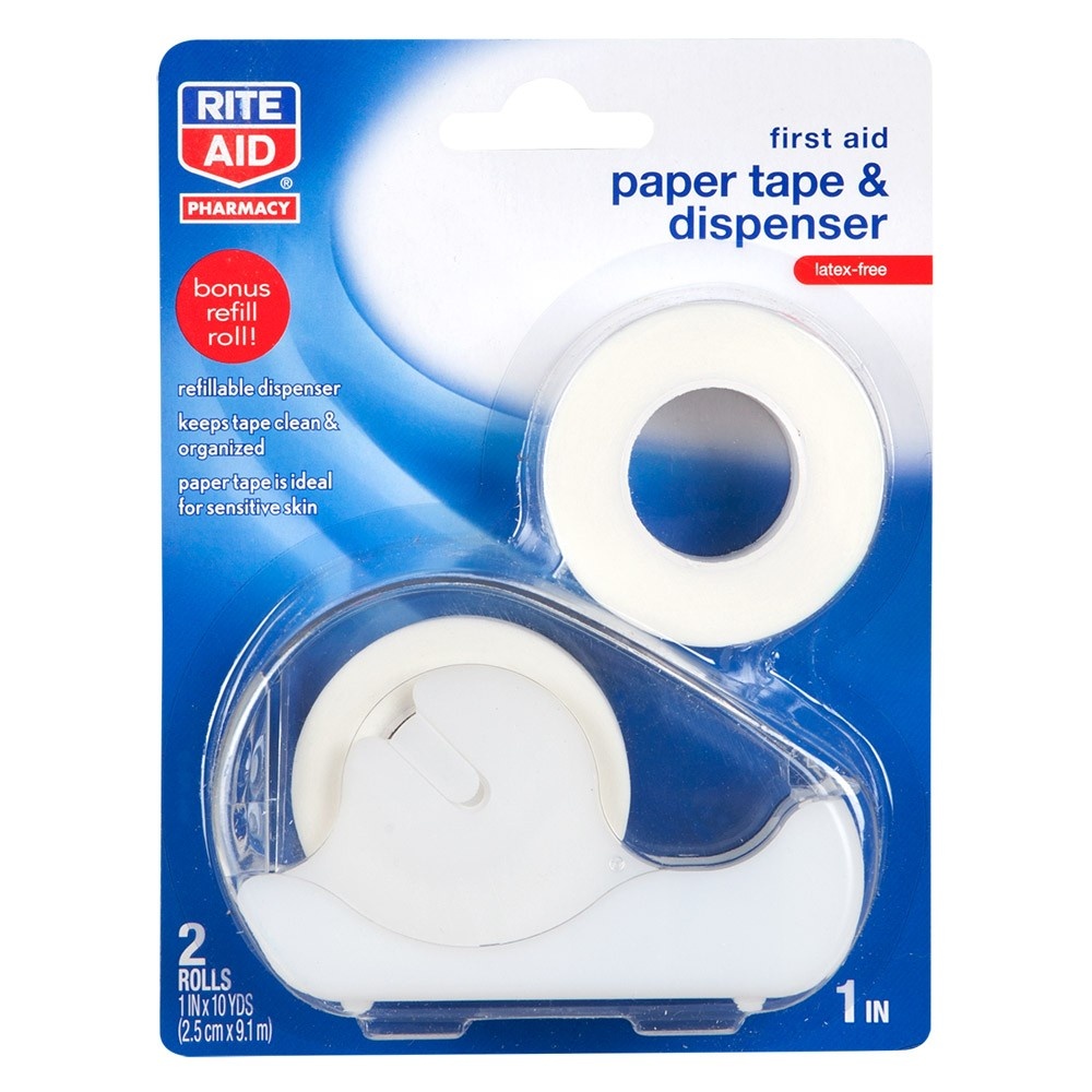 slide 1 of 1, Rite Aid First Aid Paper Tape & Dispenser with Bonus Refill Roll, 2 ct