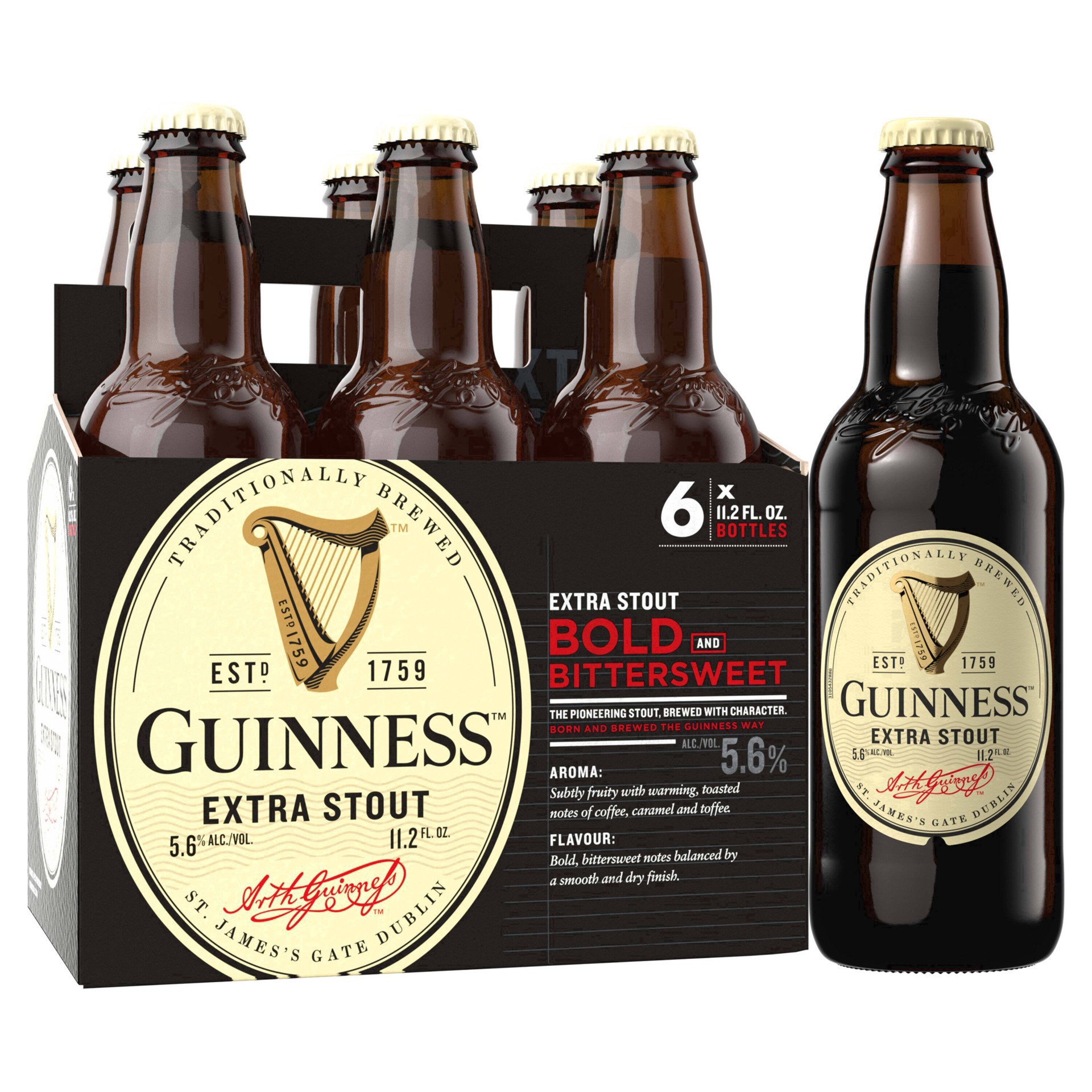 slide 45 of 89, Guinness Extra Stout Beer, 11.2oz Bottles, 6pk, 11.2 fl oz