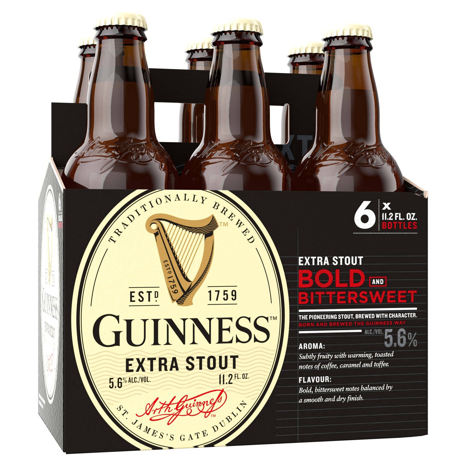 slide 10 of 89, Guinness Extra Stout Import Beer, 11.2 fl oz, 6 Pack Bottles, 5.6% ABV, 11.2 fl oz