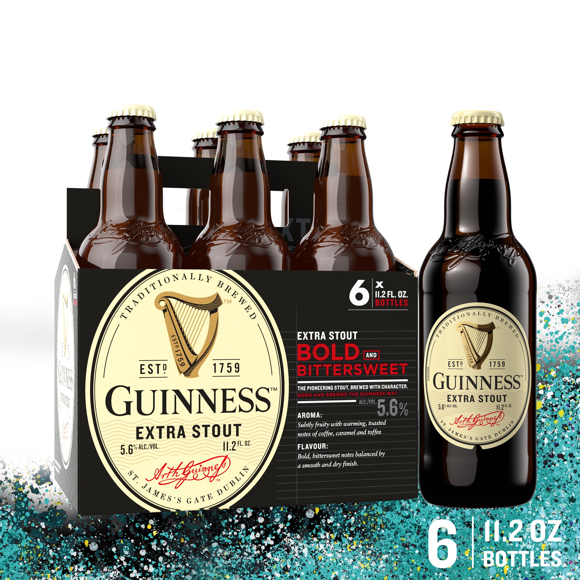 slide 1 of 89, Guinness Extra Stout Import Beer, 11.2 fl oz, 6 Pack Bottles, 5.6% ABV, 11.2 fl oz