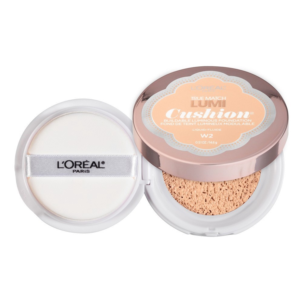 slide 5 of 7, L'Oréal Paris True Match Lumi Cushion Foundation W2 Light Ivory 0.51 oz. Compact, 0.51 fl oz