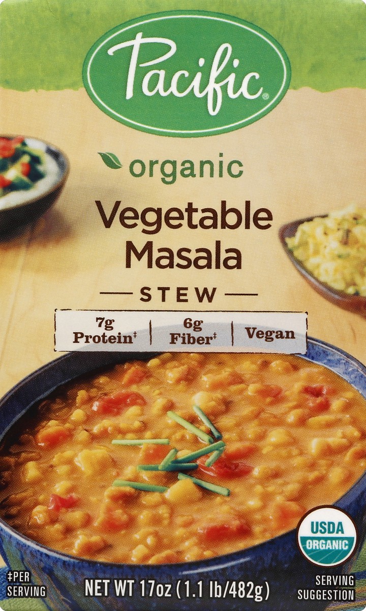 slide 4 of 4, Pacific Natural Foods Organic Vegetable Masala Stew Soup, 17 oz