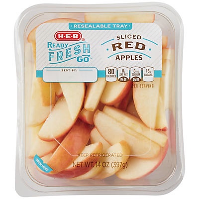 slide 1 of 1, H-E-B Ready, Fresh, Go! Sliced Red Apples, 14 oz