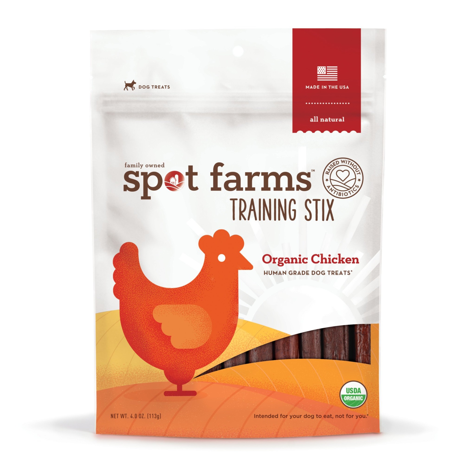 slide 1 of 1, Spot Farms Organic Chicken Training Stix Human Grade Dog Treats, 4 oz