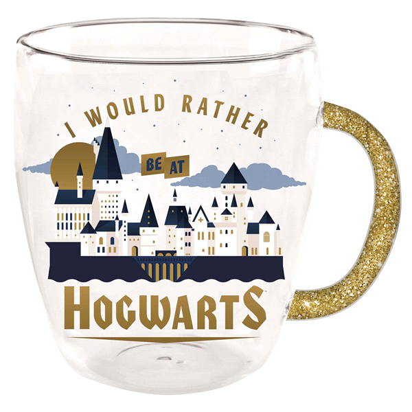 slide 1 of 1, Harry Potter Rather be at Hogwarts Glitter Handle Glass Mug, 14 oz
