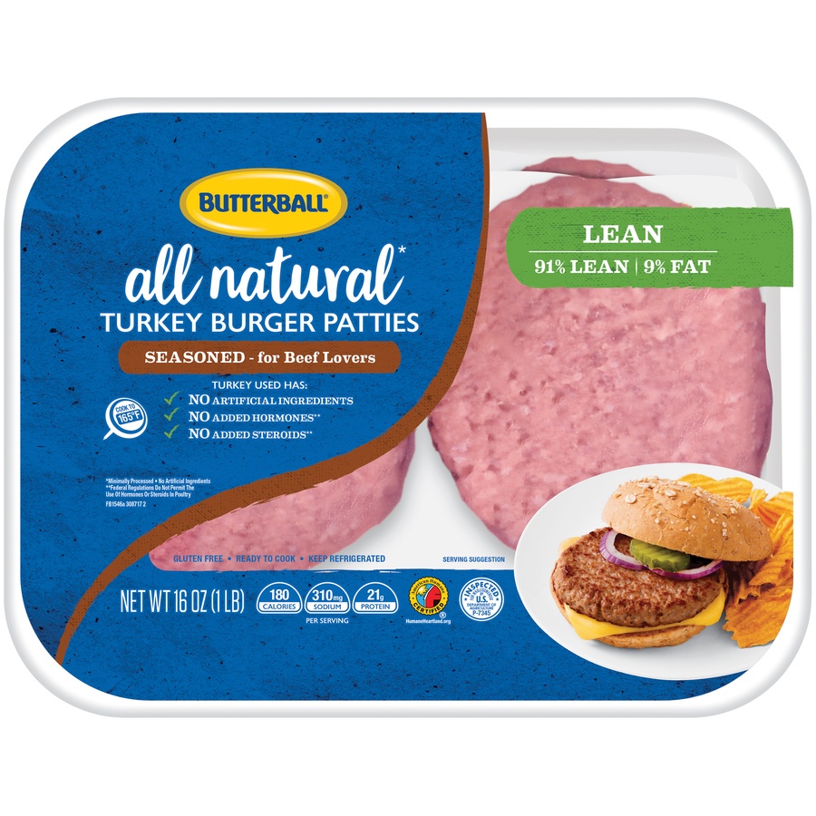 slide 1 of 8, Butterball Fresh Turkey Burger Patties 91% Lean, 16 oz