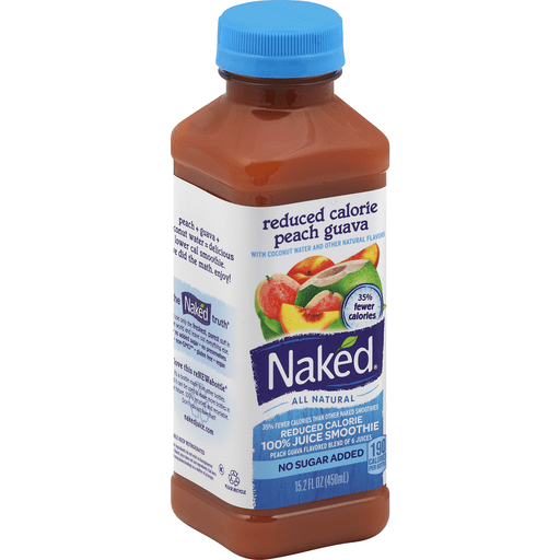 slide 1 of 1, Naked 100% Juice Smoothie, Reduced Calorie Peach Guava, 15.2 oz