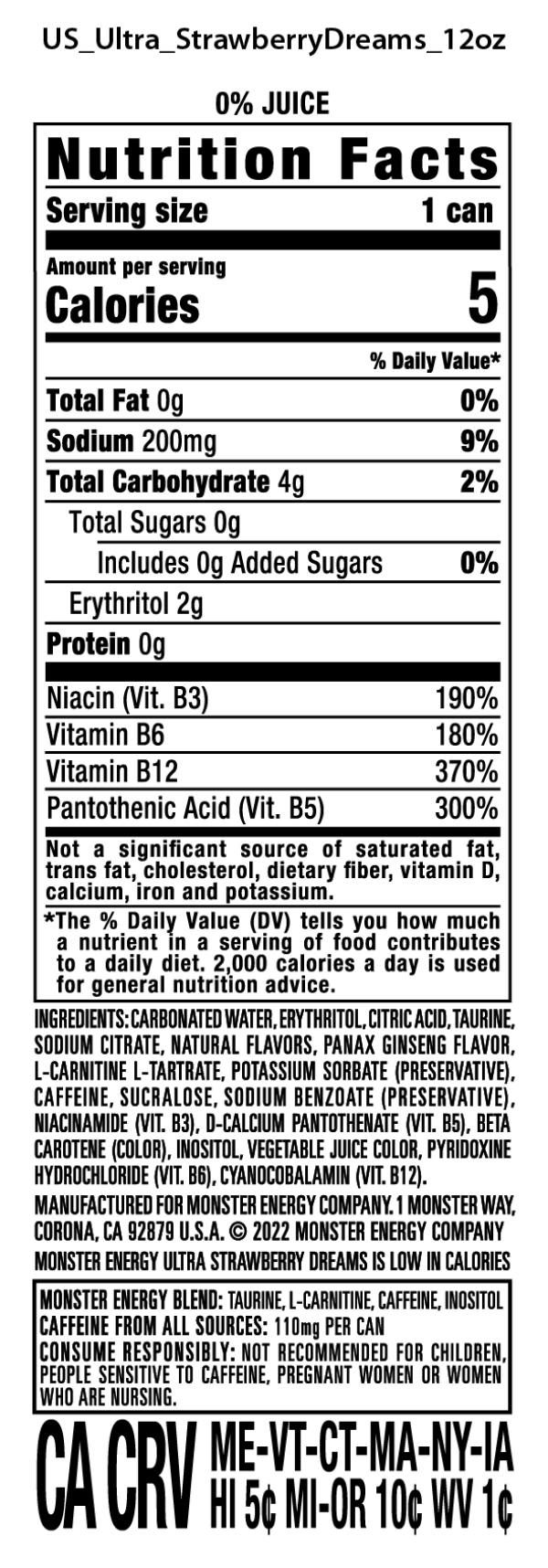 slide 3 of 4, Monster Energy Zero Sugar Ultra Strawberry Dreams Energy Drink 6 - 12 fl oz Cans, 6 ct; 12 fl oz