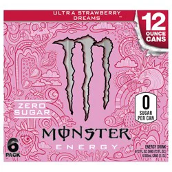 Monster Energy Zero Sugar Ultra Strawberry Dreams Energy Drink 6 - 12 fl oz Cans