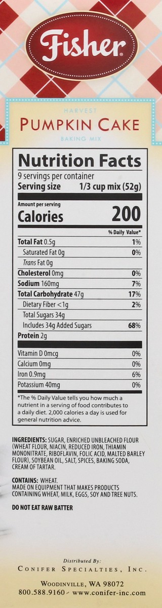 slide 8 of 9, Fisher Pumpkin Cake Baking Mix 16.5 oz, 16.5 oz