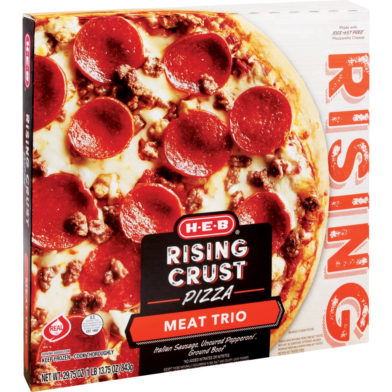 slide 1 of 1, H-E-B Rising Crust Meat Trio Pizza, 29.75 oz