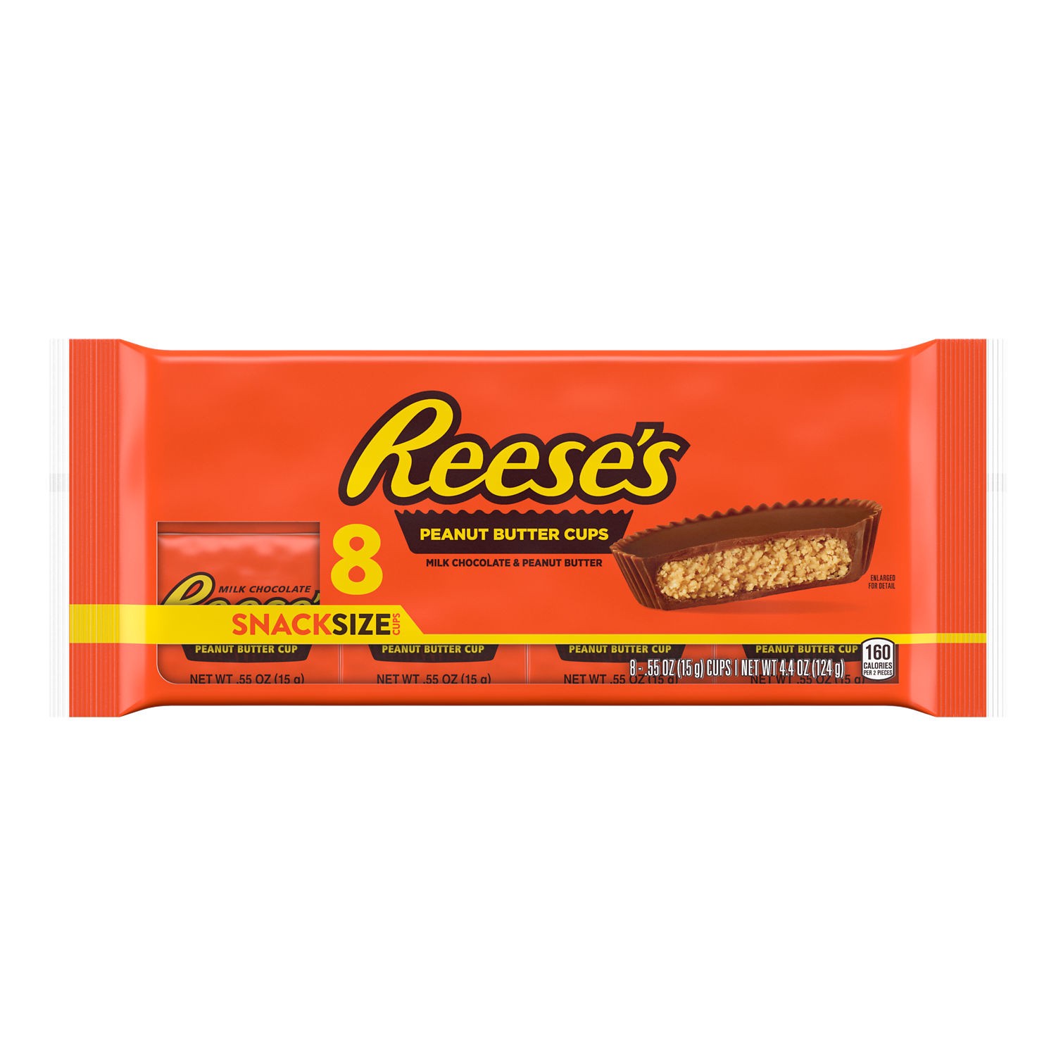 slide 1 of 73, Reese's Milk Chocolate Peanut Butter Snack Size Cups, Candy Packs, 0.55 oz (8 Count), 0.55 oz