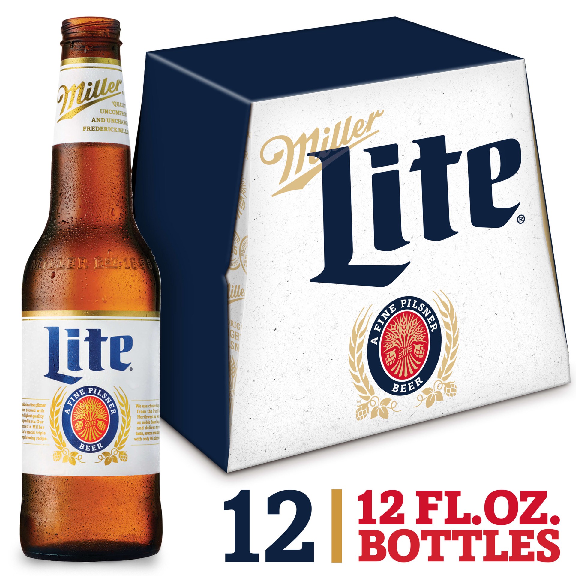 slide 1 of 9, Miller Lite Lager Beer, 4.2% ABV, 12-pack, 12-oz. beer bottles, 288 oz