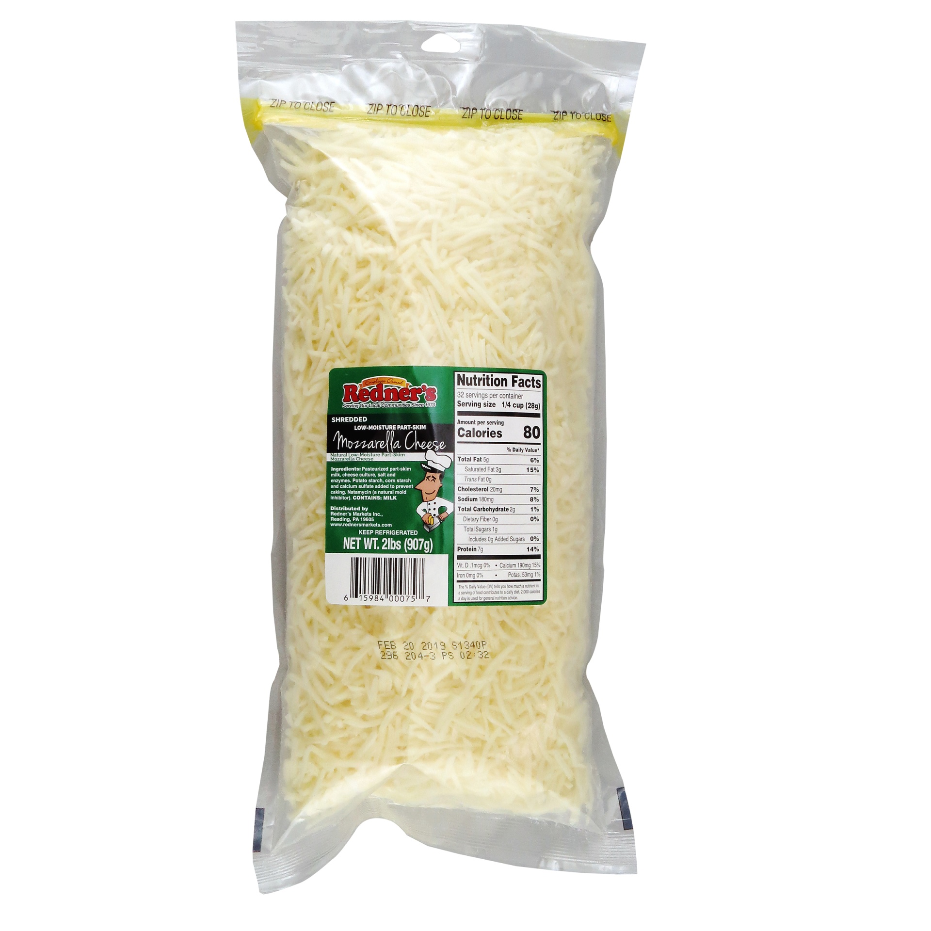 slide 1 of 1, Redner's Mozzarella Low Moisture Shredded, 32 oz