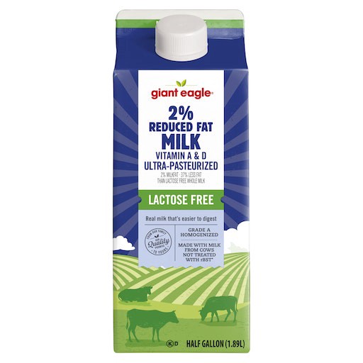 slide 1 of 1, Giant Eagle Milk, 2% Reduced Fat, Vitamin A & D, Lactose Free, 64 oz