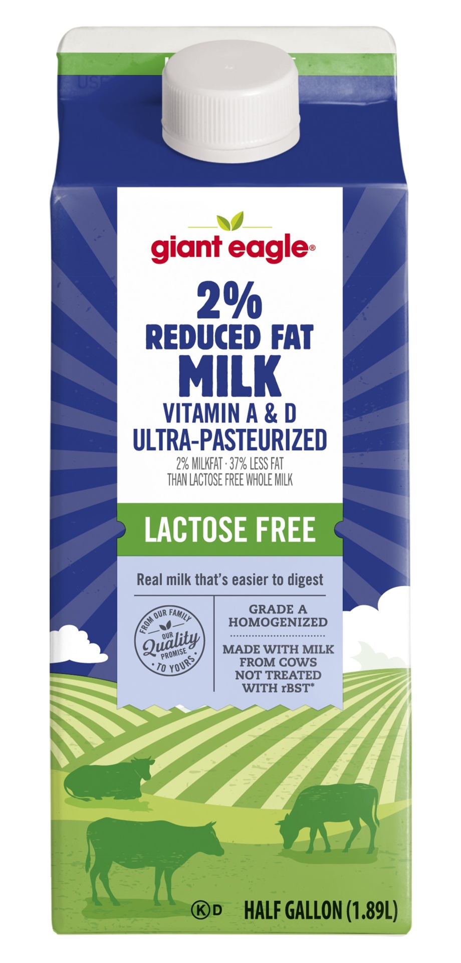 slide 1 of 1, Giant Eagle Milk, 2% Reduced Fat, Vitamin A & D, Lactose Free, 64 oz
