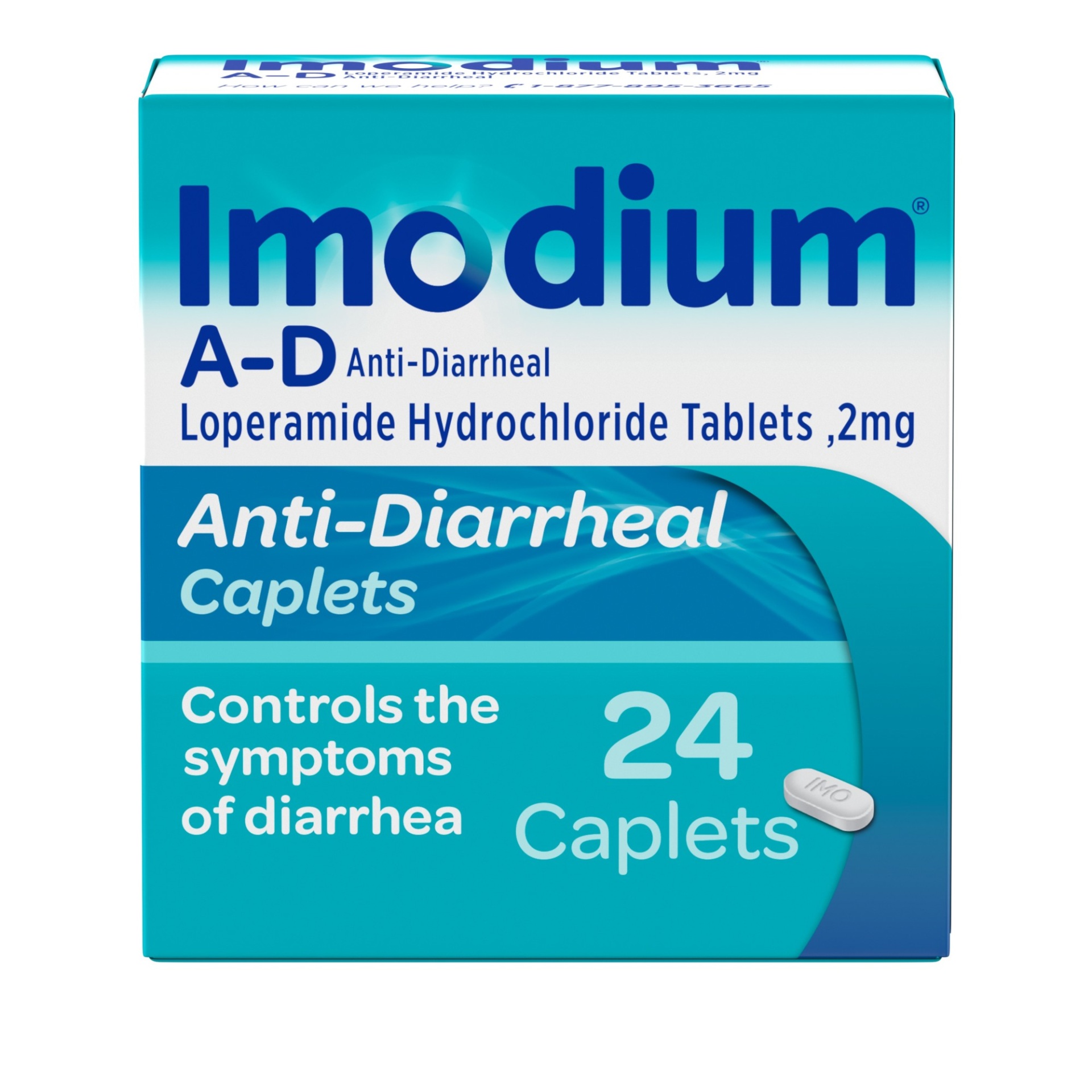 slide 1 of 6, Imodium A-D Diarrhea Relief Caplets with Loperamide Hydrochloride, Anti-Diarrheal Medicine to Help Control Symptoms of Diarrhea Due to Acute, Active & Traveler's Diarrhea, 24 ct