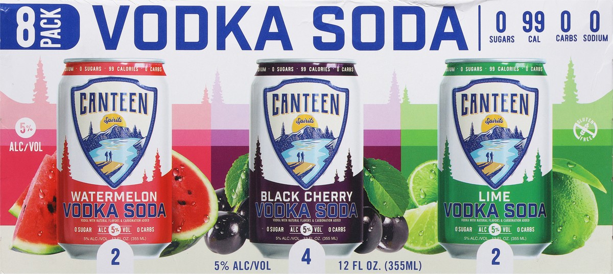 slide 3 of 11, Canteen Spirits 8 Pack Watermelon/Black Cherry/Lime Vodka Soda 8 - 12 fl oz Cans, 12 oz