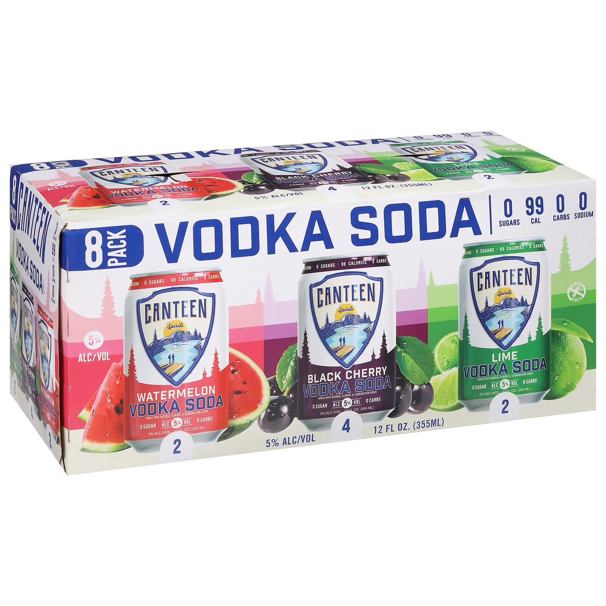 slide 2 of 11, Canteen Spirits 8 Pack Watermelon/Black Cherry/Lime Vodka Soda 8 - 12 fl oz Cans, 12 oz