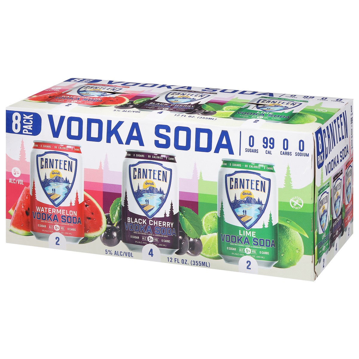 slide 11 of 11, Canteen Spirits 8 Pack Watermelon/Black Cherry/Lime Vodka Soda 8 - 12 fl oz Cans, 12 oz