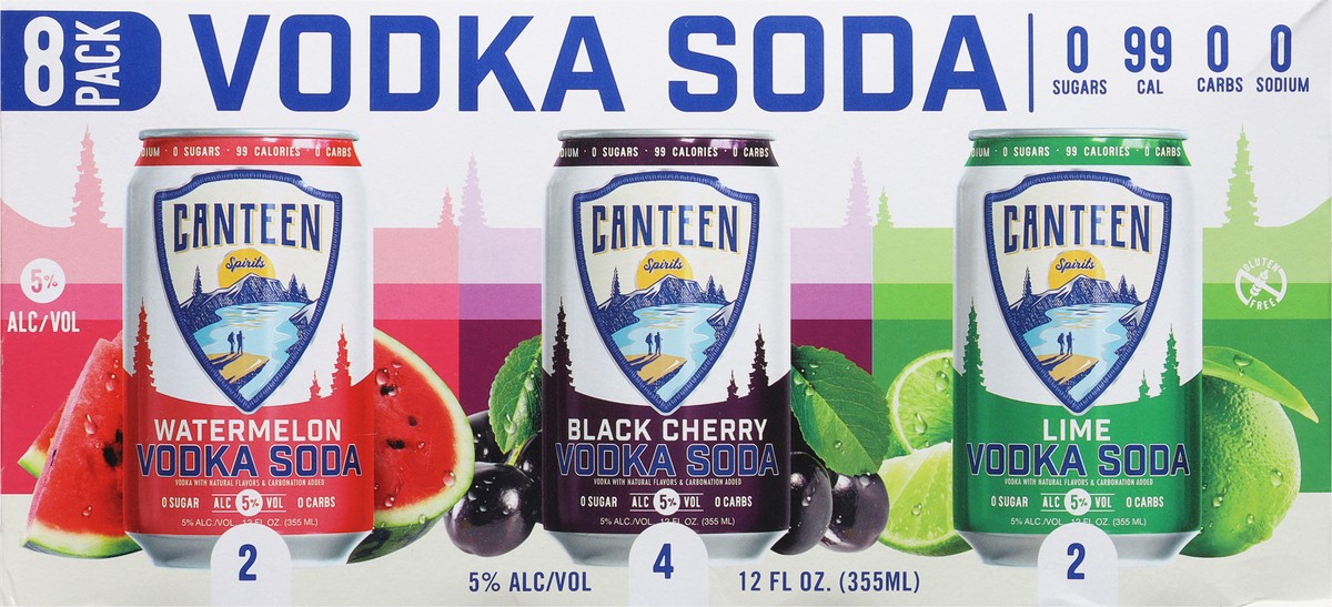 slide 10 of 11, Canteen Spirits 8 Pack Watermelon/Black Cherry/Lime Vodka Soda 8 - 12 fl oz Cans, 12 oz