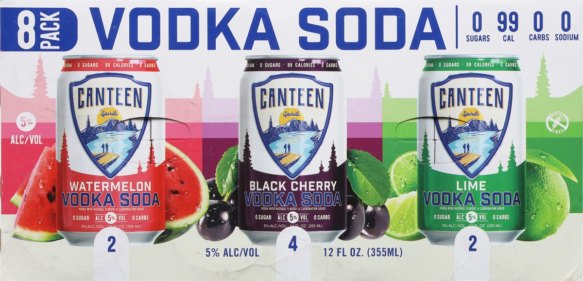 slide 9 of 11, Canteen Spirits 8 Pack Watermelon/Black Cherry/Lime Vodka Soda 8 - 12 fl oz Cans, 12 oz
