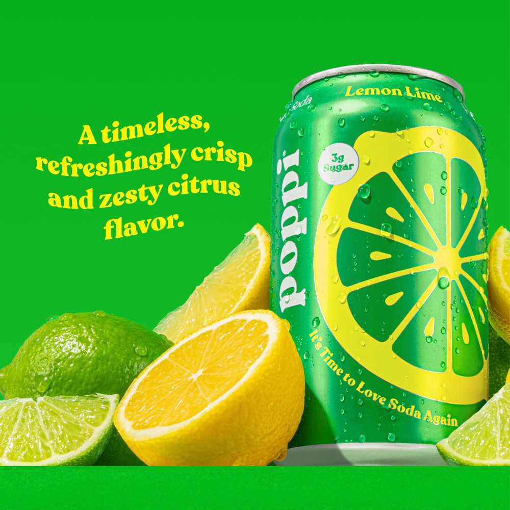 slide 3 of 5, Poppi Lemon Lime Prebiotic Soda 4Pk, 12Oz, 4 ct; 12 fl oz