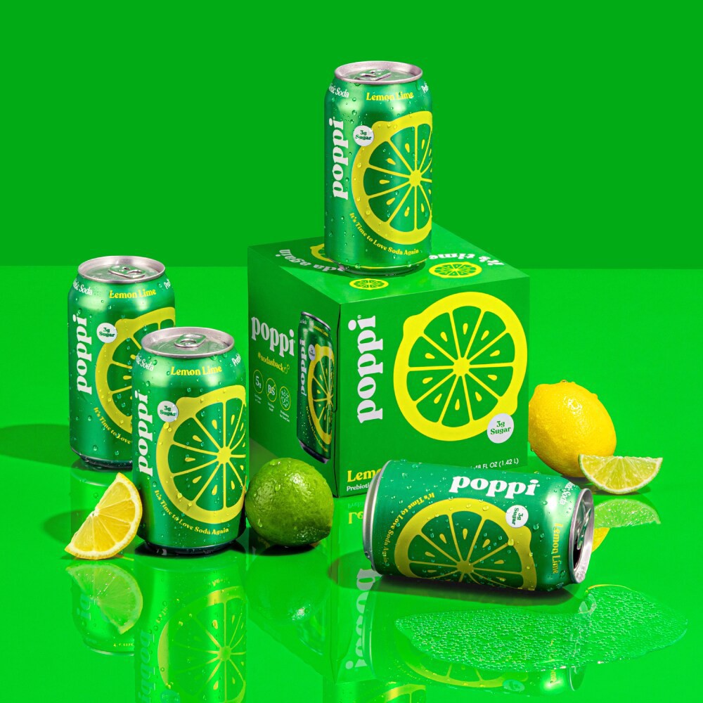 slide 5 of 5, Poppi Lemon Lime Prebiotic Soda 4Pk, 12Oz, 4 ct; 12 fl oz