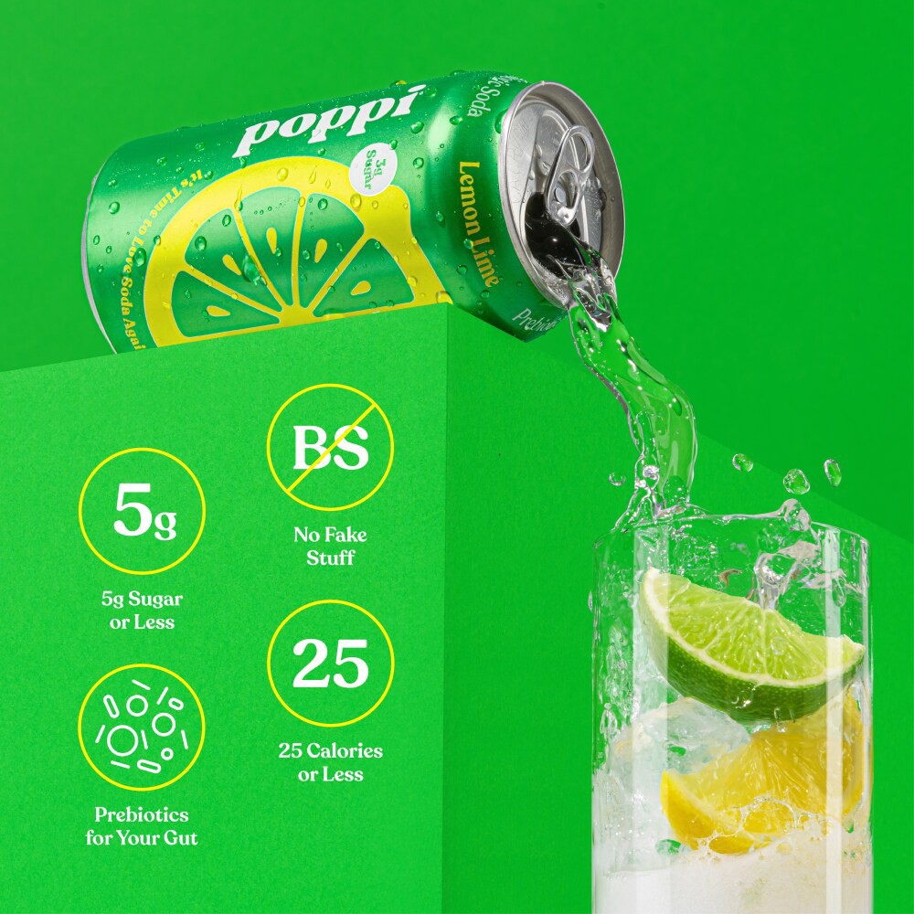 slide 2 of 5, Poppi Lemon Lime Prebiotic Soda 4Pk, 12Oz, 4 ct; 12 fl oz