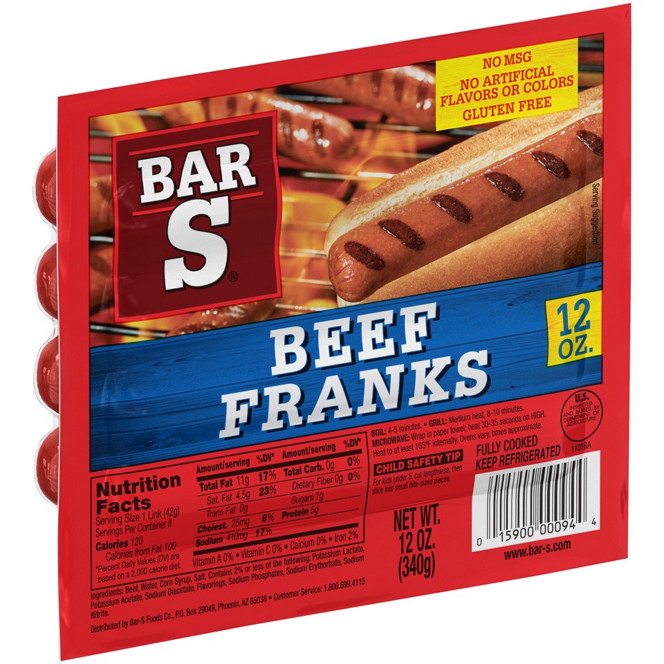 slide 4 of 7, Bar-S Frank Beef, 12 oz