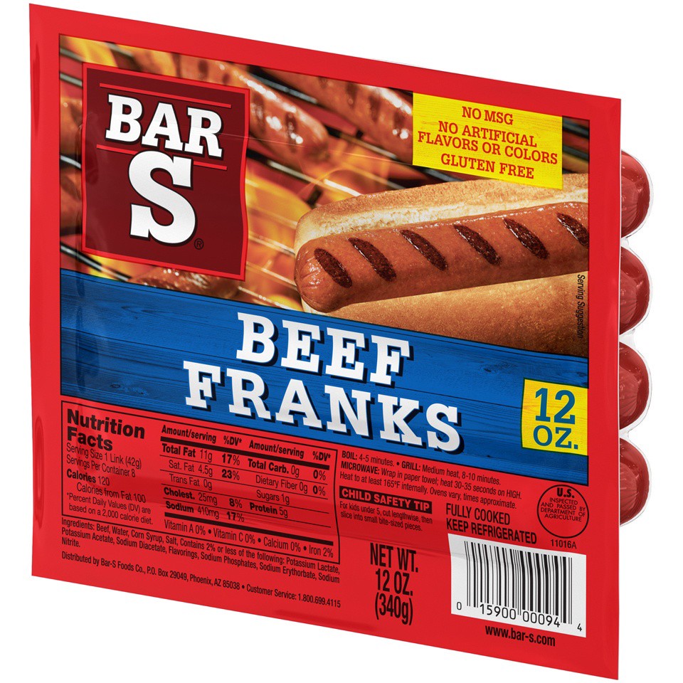 slide 5 of 7, Bar-S Frank Beef, 12 oz