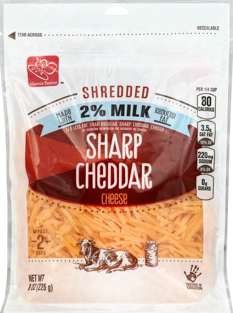 slide 1 of 2, Harris Teeter® 2% Milk Reduced Fat Sharp Cheddar Shredded Cheese, 8 oz