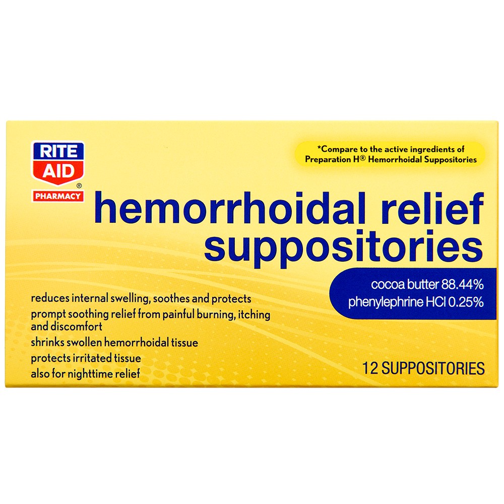 slide 1 of 3, Rite Aid Hemorrhoidal Suppositories, 12 ct