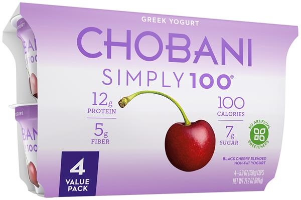 slide 1 of 1, Chobani Simply 100 Black Cherry On The Bottom Non-Fat Greek Yogurt 4-5.3 Oz, 21.2 oz