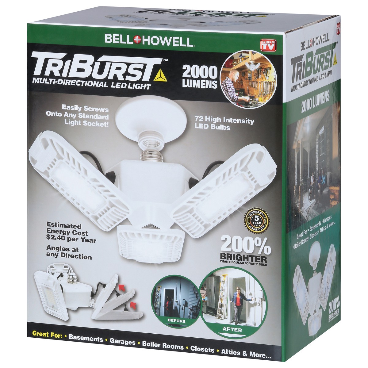 slide 9 of 9, Bell + Howell TriBurst 2000 Lumens Multi-Directional LED Light 1 ea, 1 ct