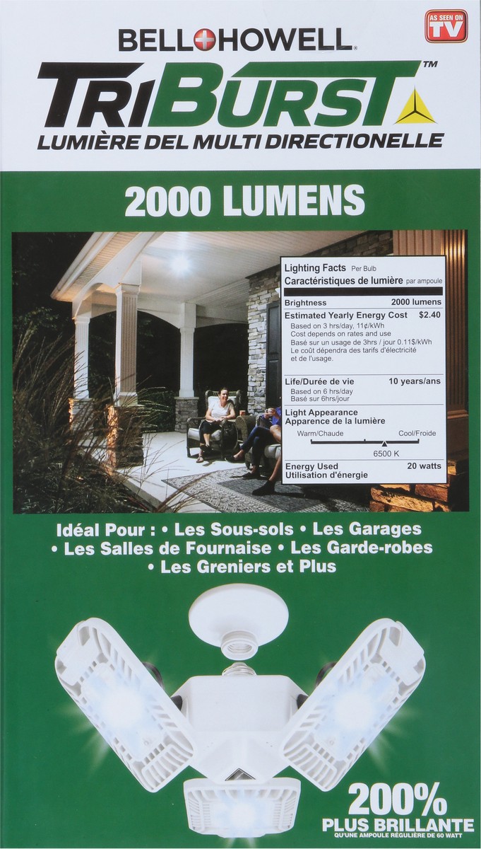 slide 2 of 9, Bell + Howell TriBurst 2000 Lumens Multi-Directional LED Light 1 ea, 1 ct