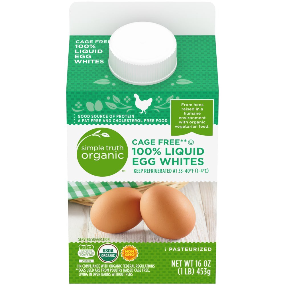 slide 1 of 1, Simple Truth Cage Free 100% Liquid Egg Whites Carton, 16 oz