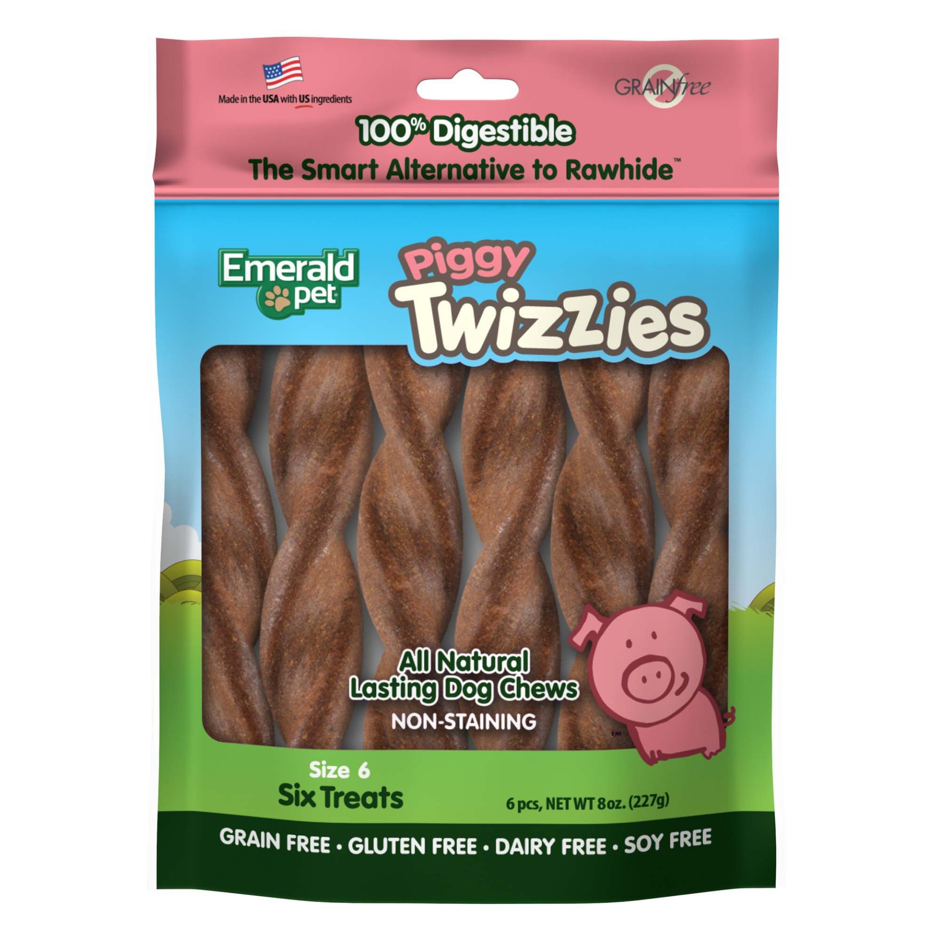 slide 1 of 1, Emerald Pet Products Piggy Twizzies Sticks for Dogs, 8 oz