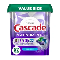 Cascade Platinum Plus Dishwasher Pods, Dishwasher Detergent, Dish Detergent Soap, Fresh, 57 Count
