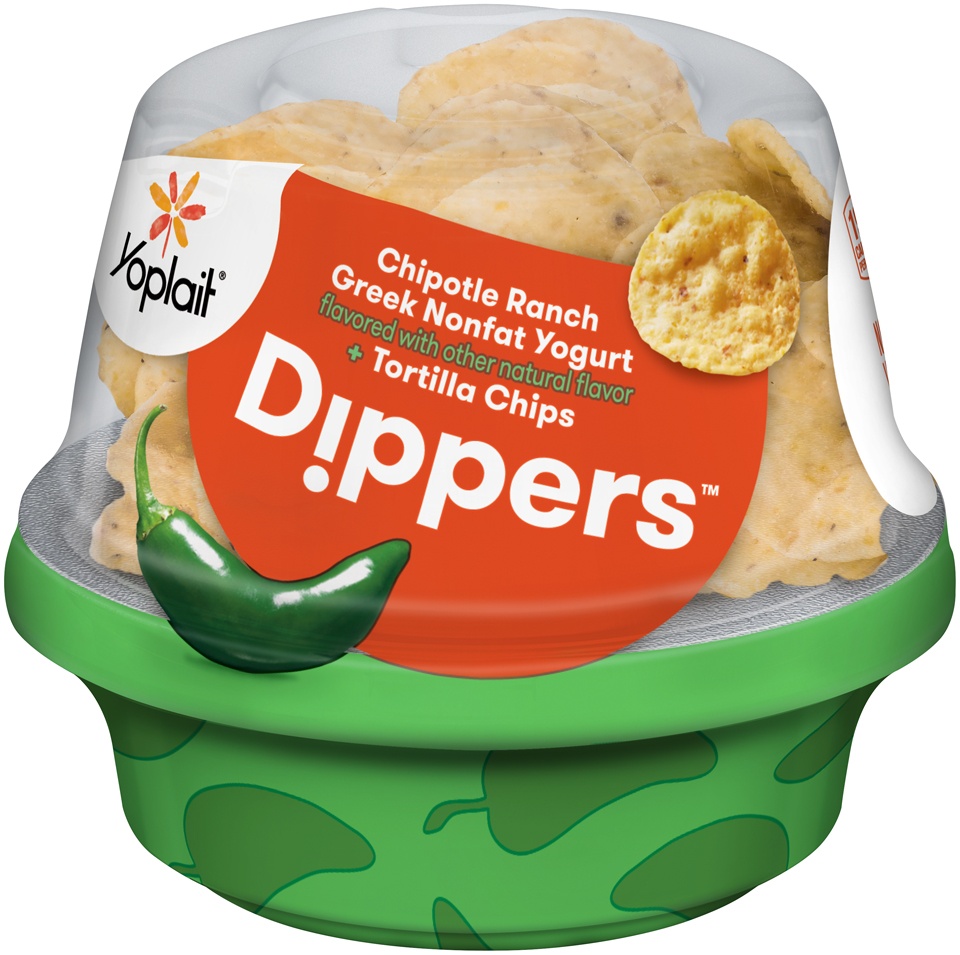 slide 1 of 1, Yoplait Chipotle Ranch Greek Nonfat Yogurt And Tortilla Chips Dippers, 4.3 oz