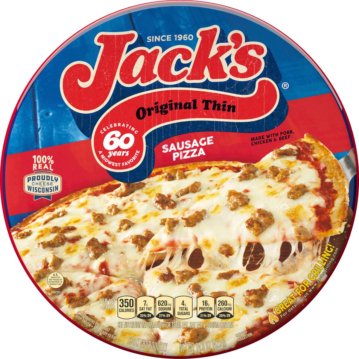 slide 6 of 7, Jack's Original Thin Crust Sausage Frozen Pizza, 14.9 oz