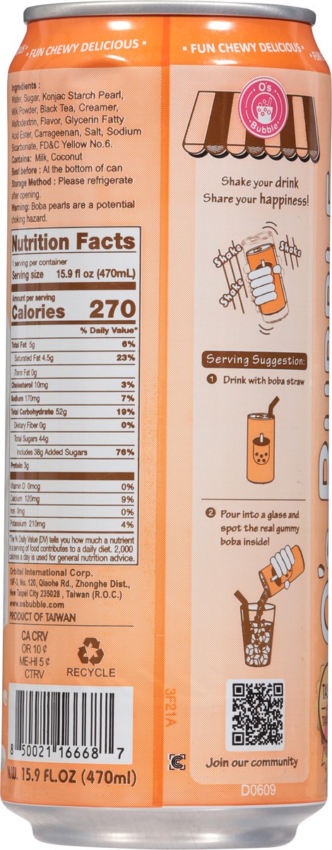 slide 9 of 15, O's Bubble Thai Tea Gummy Boba Latte 15.9 fl oz, 15.9 fl oz