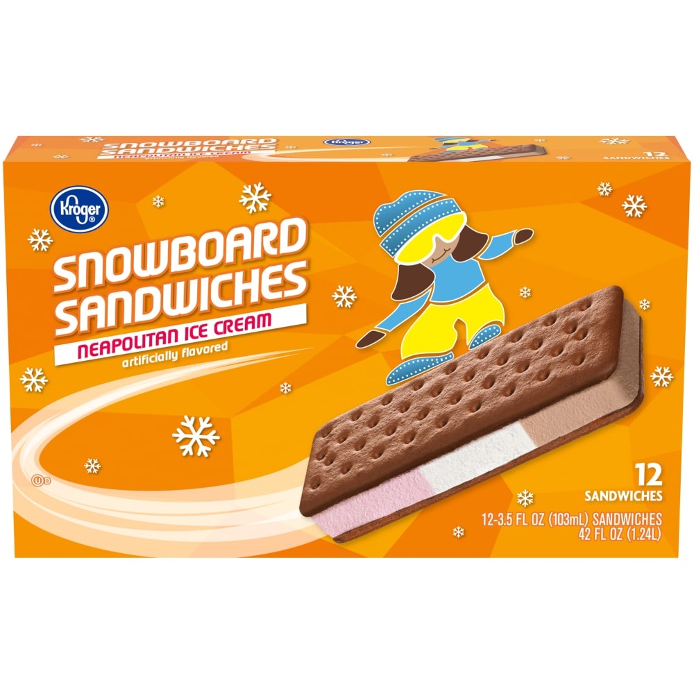 slide 1 of 1, Kroger Neapolitan Ice Cream Snowboard Sandwiches, 12 ct; 3.5 fl oz
