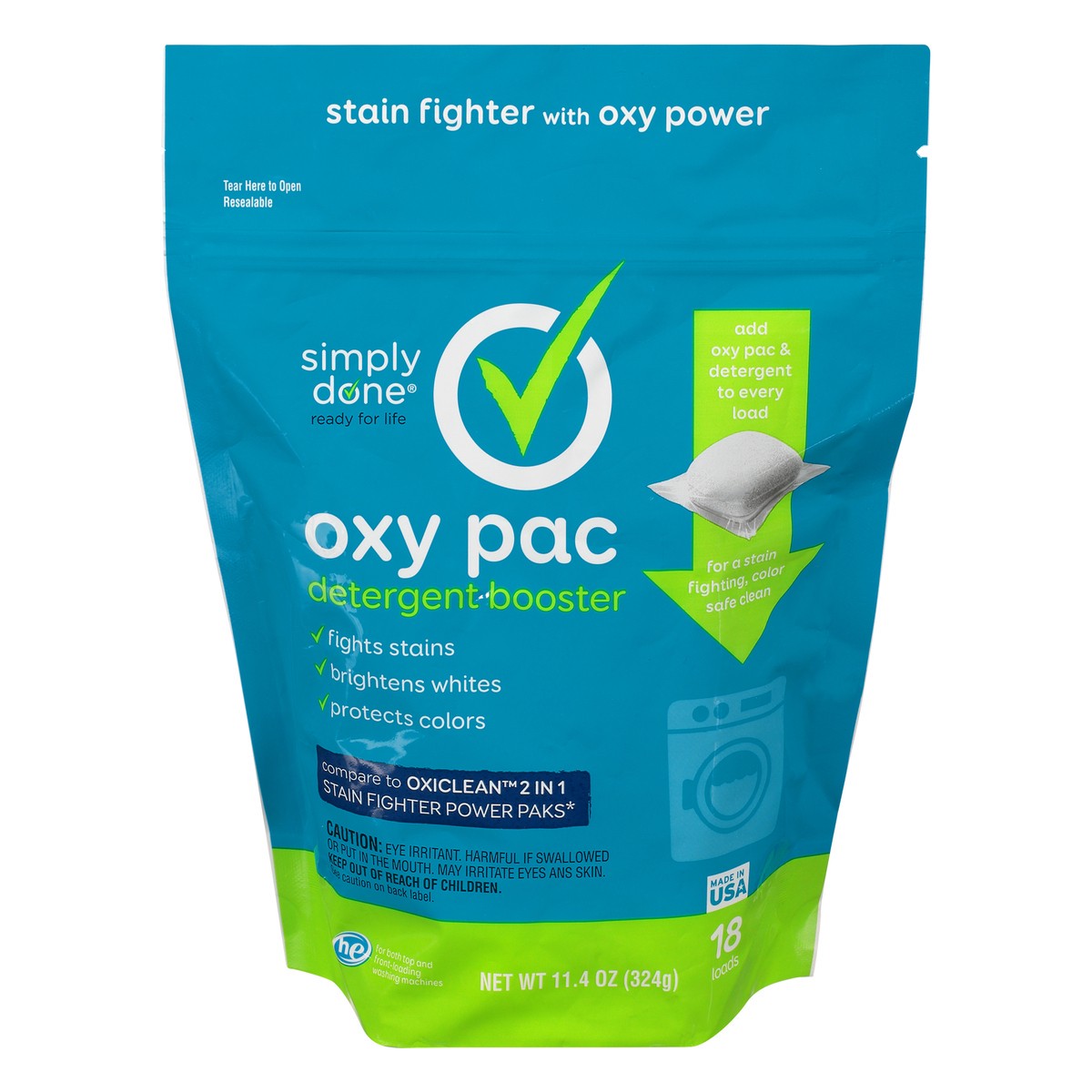 slide 1 of 9, Simply Done Detergent Booster Oxy Pac, 18 oz